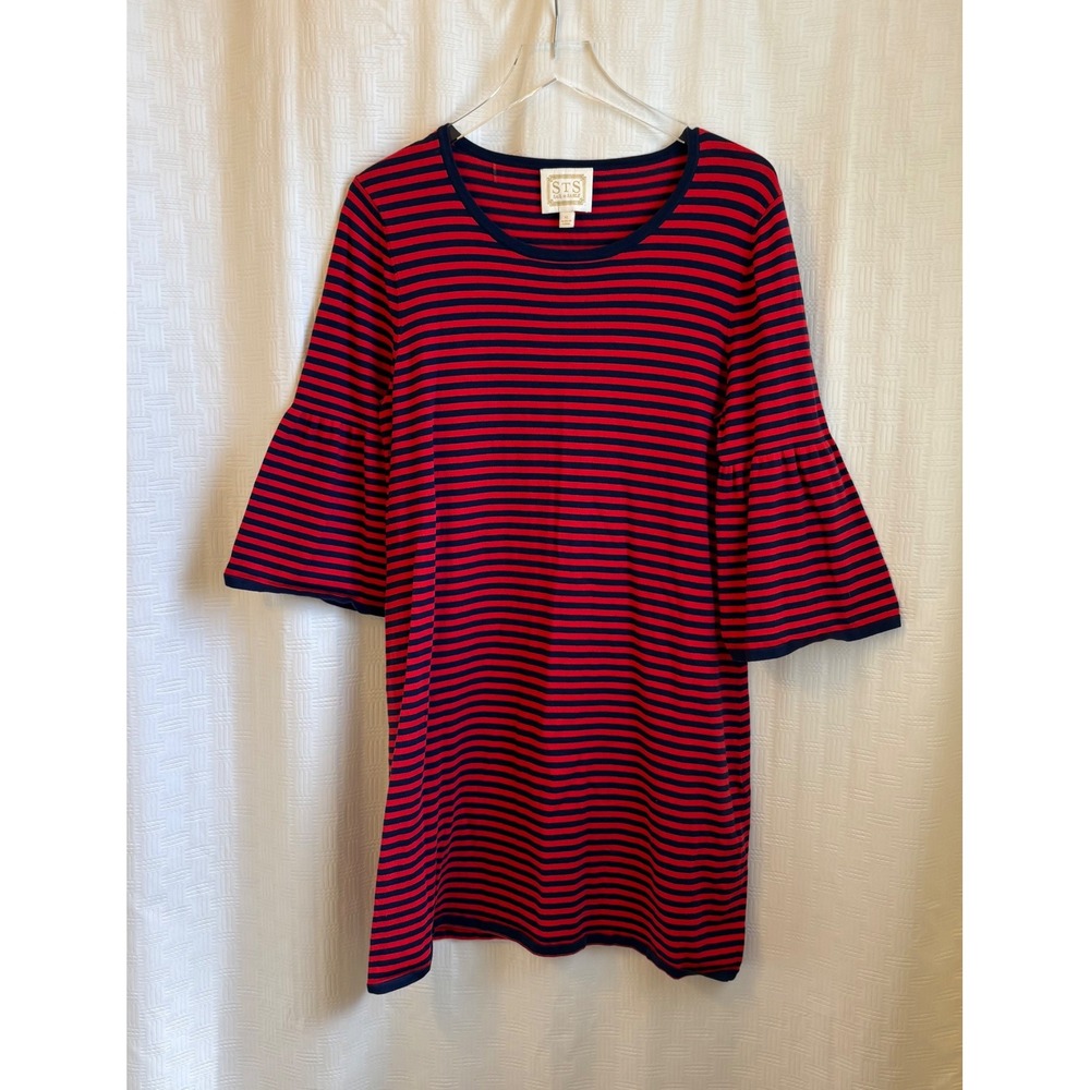Sail to Sable STS Red Navy Striped Bell Sleeve Knit Dress XL Preppy Coastal